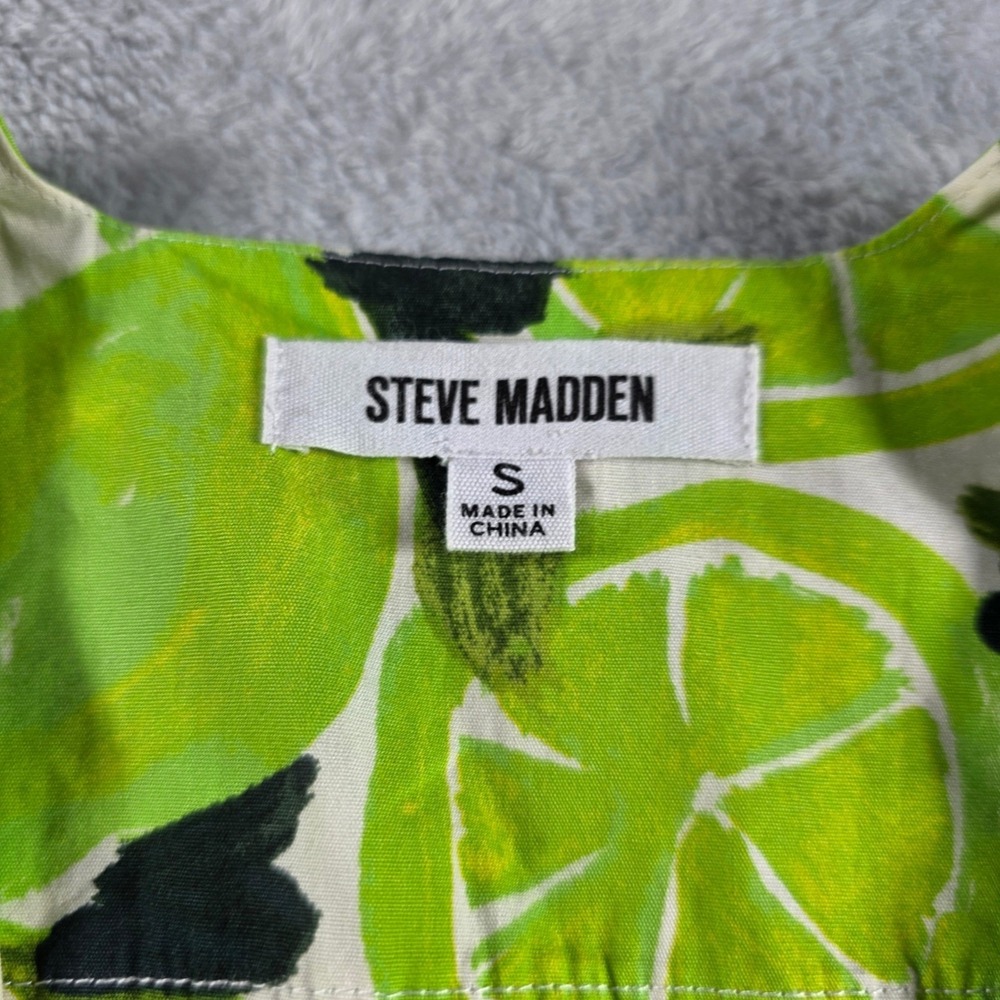 Steve Madden Women Small Green Lime Citrus Print Maxi Dress Tiered Cotton Boho - Picture 4 of 9